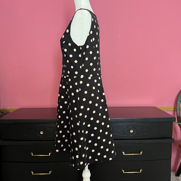 Ann Taylor V Neck Cotton Midi Dress Black wPolka Dots Size 8 - Picture 4 of 12